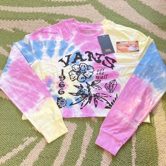 Vans Off The Wall Tie-Dye Crop Long Sleeve T-Shirt Women's NWT - Picture 4 of 11